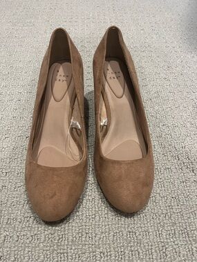 a new day Tan Suede Rounded-Toe Heels